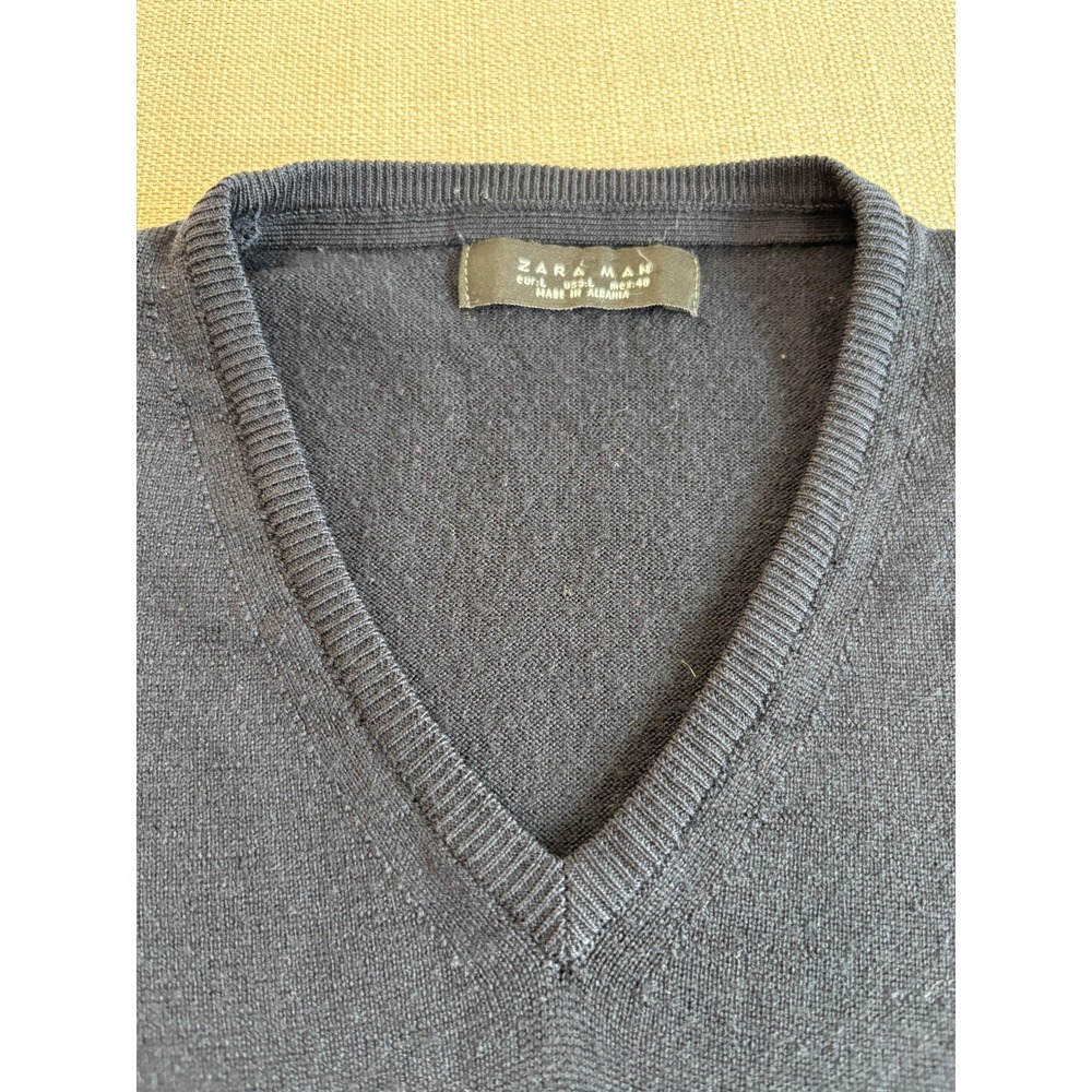 Zara Man Men's Black V Neck Sweater Pullover Size L - Picture 3 of 8